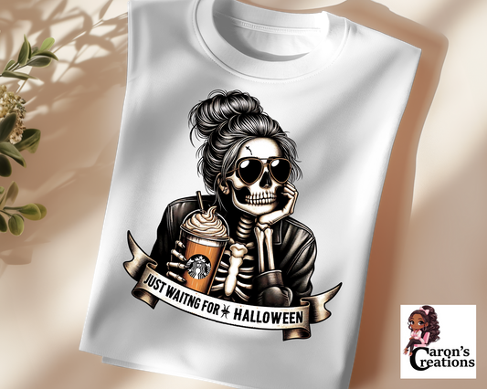 Lady Skeleton Waiting on Halloween T-shirt